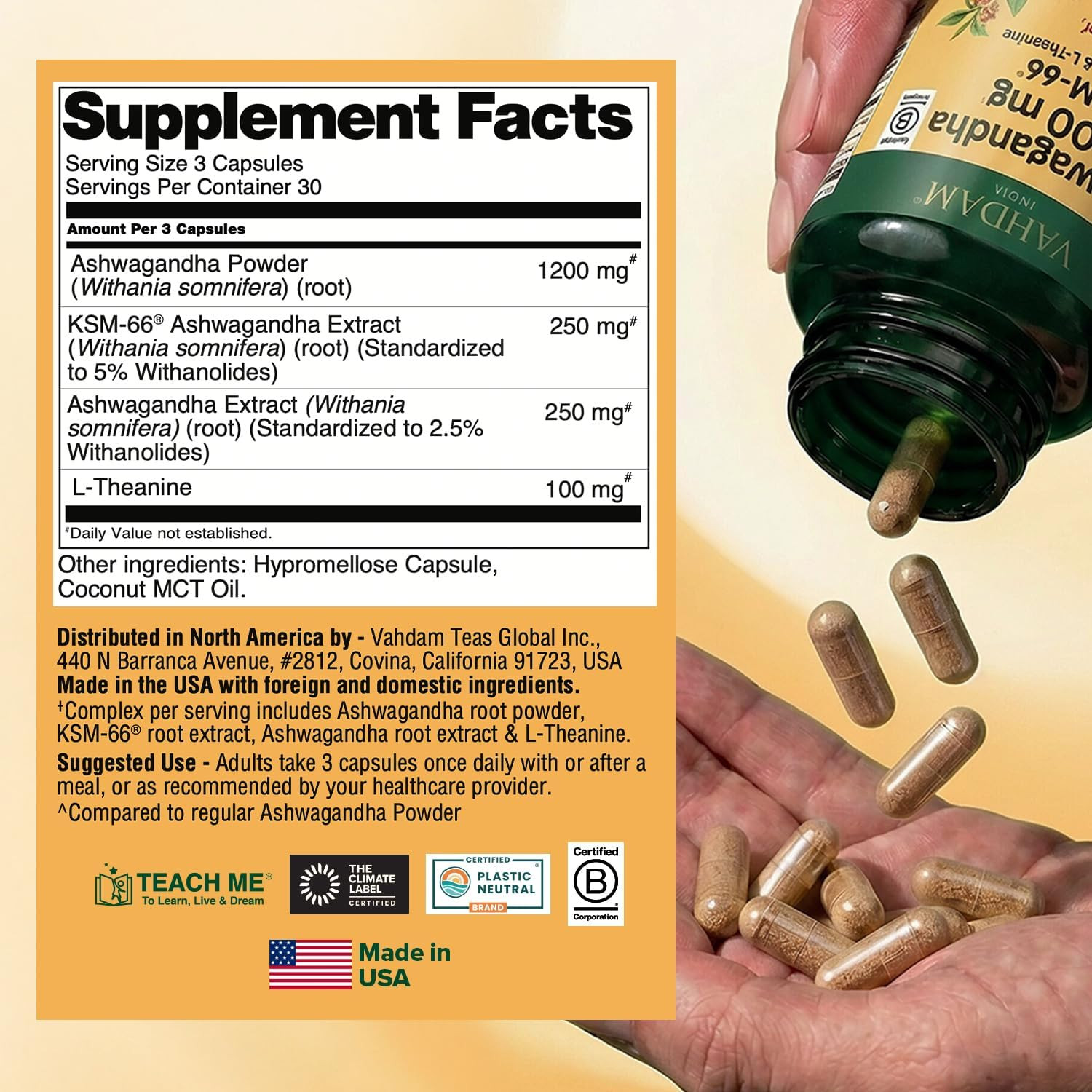 VAHDAM Ashwagandha Supplement 1800mg with Ashwagandha Root Extract and L-Theanin