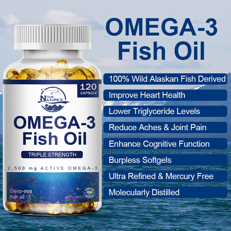 2PACKS Omega 3 Fish Oil Capsules 3x Strength 3600mg EPA & DHA, Highest Potency