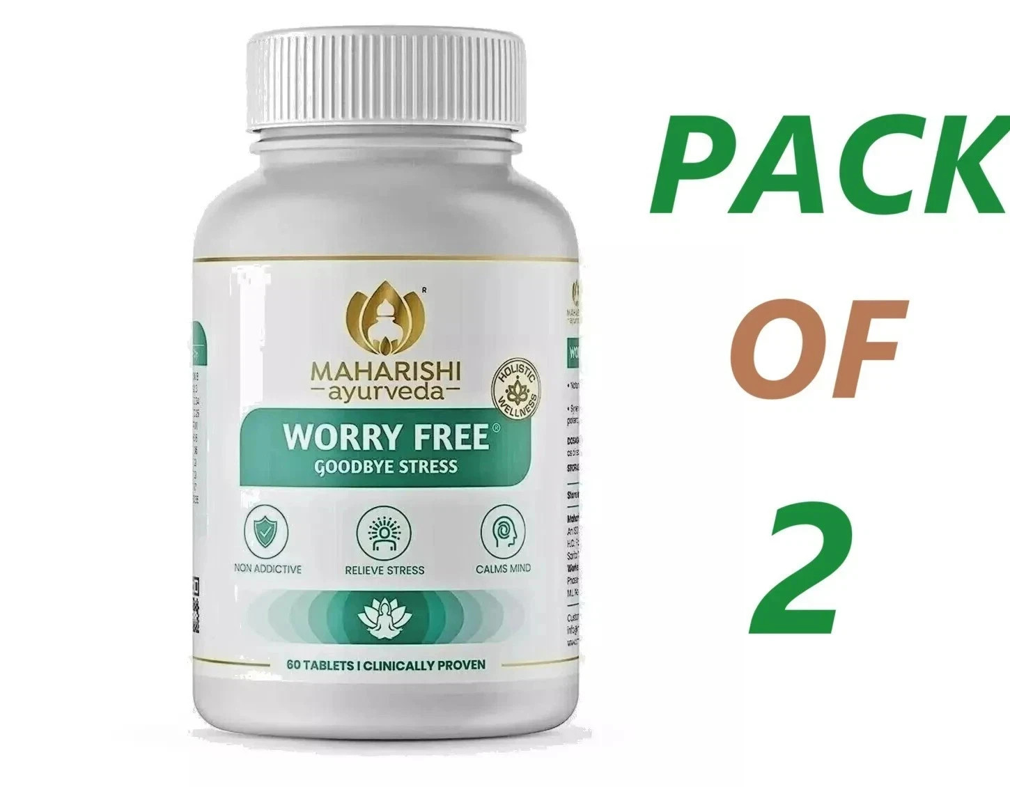 Pack of 2 Maharishi Worry Free 120 Tabs For STRESS Keeps Mind & Body Calm