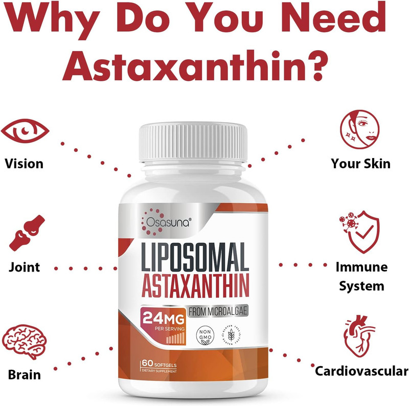 Powerful Liposomal Astaxanthin 24mg – Superior Antioxidant to Vitamin C, Non-GMO