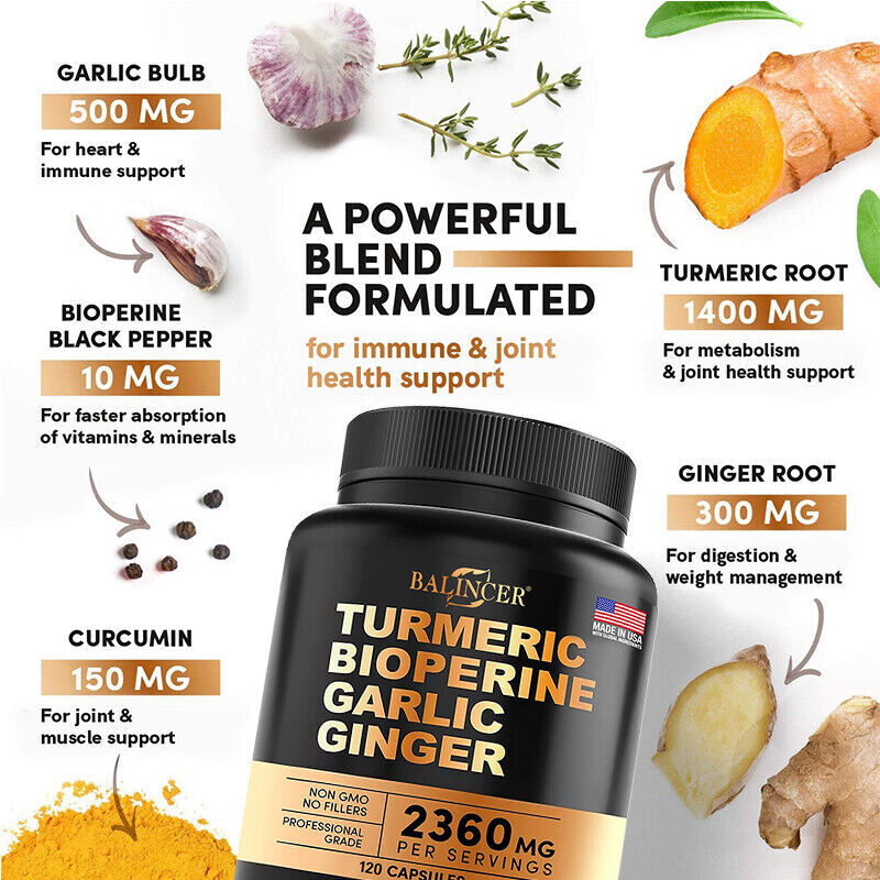 30/60/120Capsules Turmeric Curcumin 2360mg Herbal Extract with BioPerine