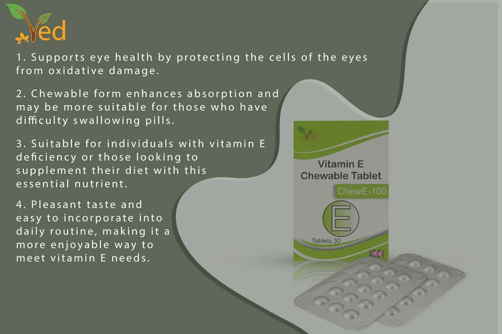 Vitamin E 100 mg Chewable Tablets, 30 Tablets, 30 Days Supply