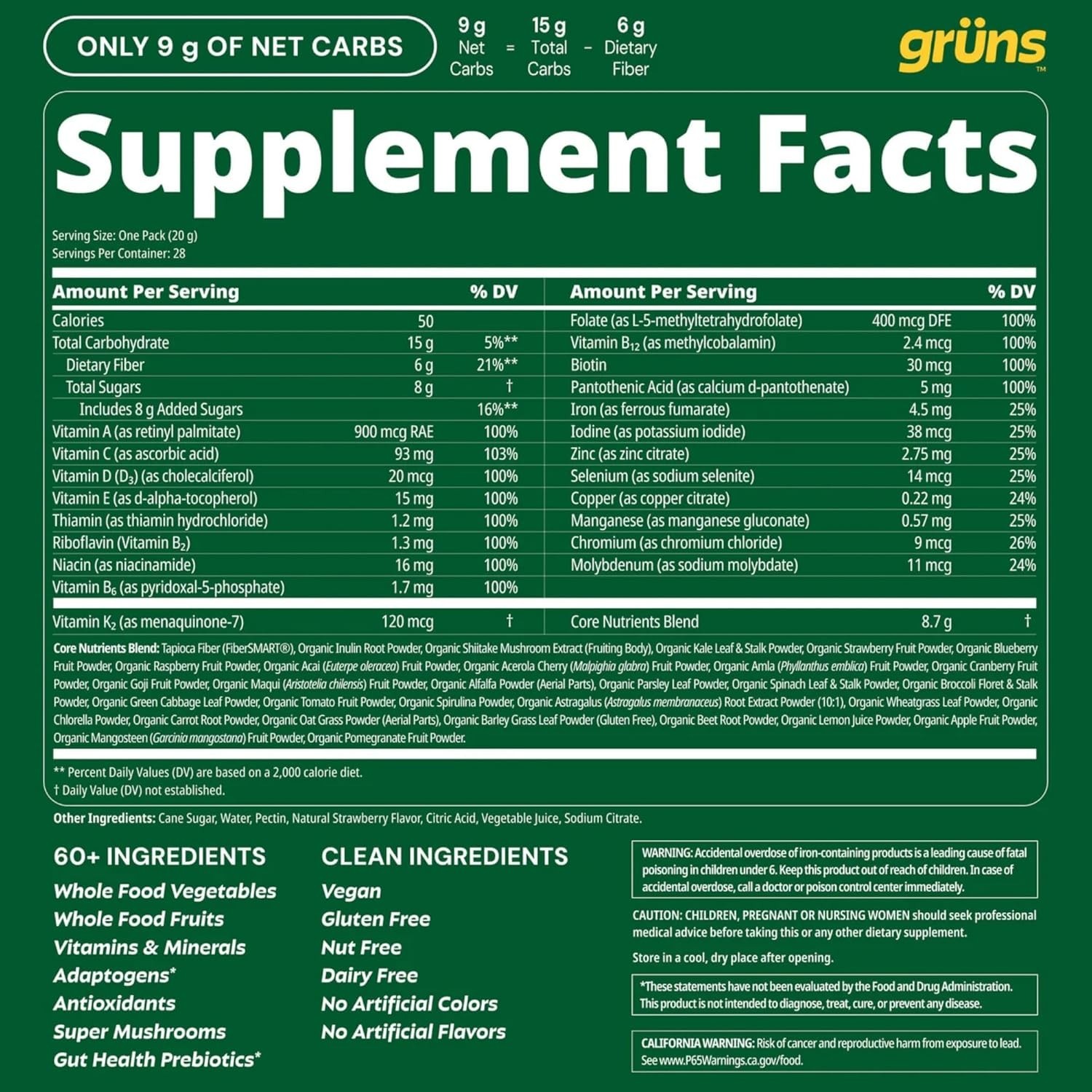 SEALED! Gruns Superfoods Greens Gummies 224ct (28 Packs) Sugar-Free Exp. 12/26