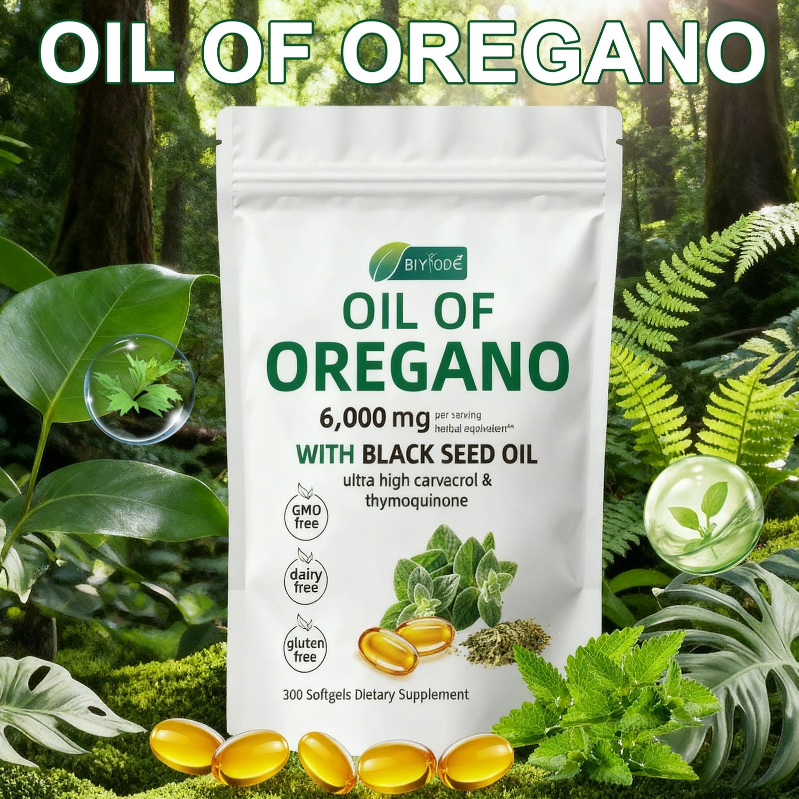 1-3pcs Oregano Oil Capsules 300 Count 1000mg Oil of Oregano with Black Seed oil