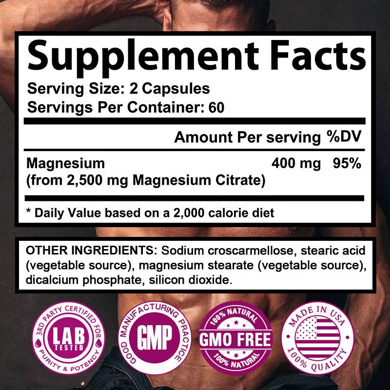 Magnesium Citrate Supplements,120 Caps for Calm, Relaxing, Unisex