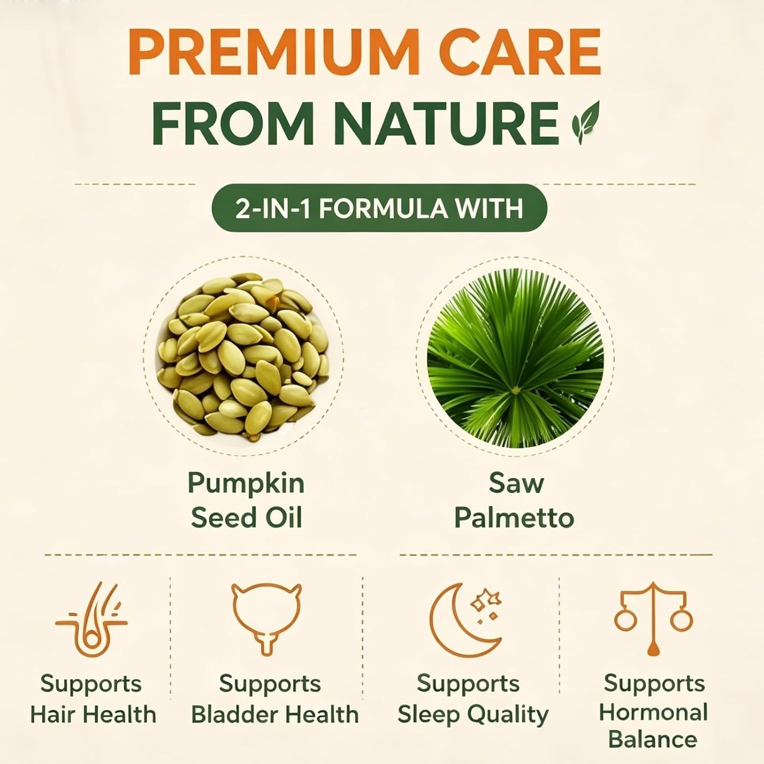 Pumpkin Seed Oil Saw Palmetto Capsules | Hair Prostate Support | 60 Softgels
