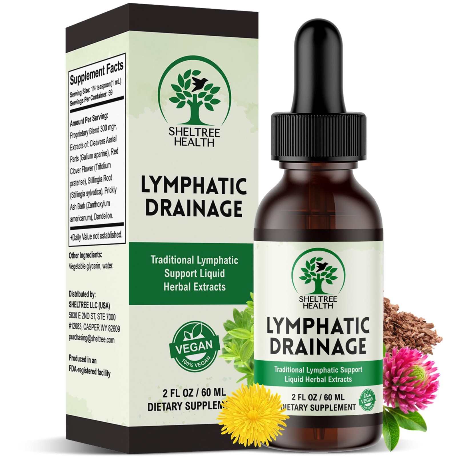 Organic Lymphatic Drainage Drops 2 Fl Oz | Vegan Non-GMO Herbal Supplements