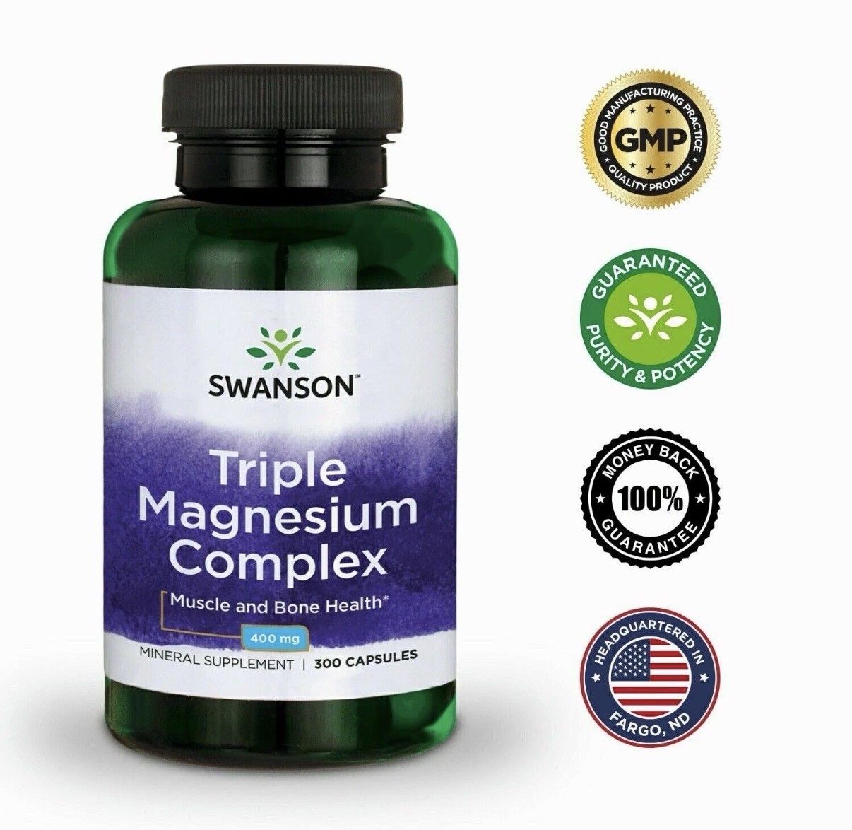 Triple MAGNESIUM Complex 400mg 300 Capsules For Muscle Bone Health Free Shipping