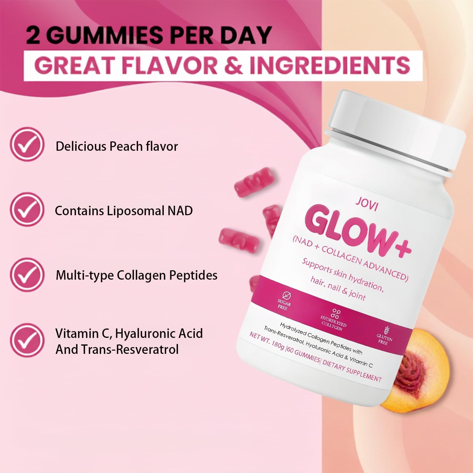 KFASJON Jovi Nutrition Glow+ NAD+ & Collagen 60 Count (Pack of 1)