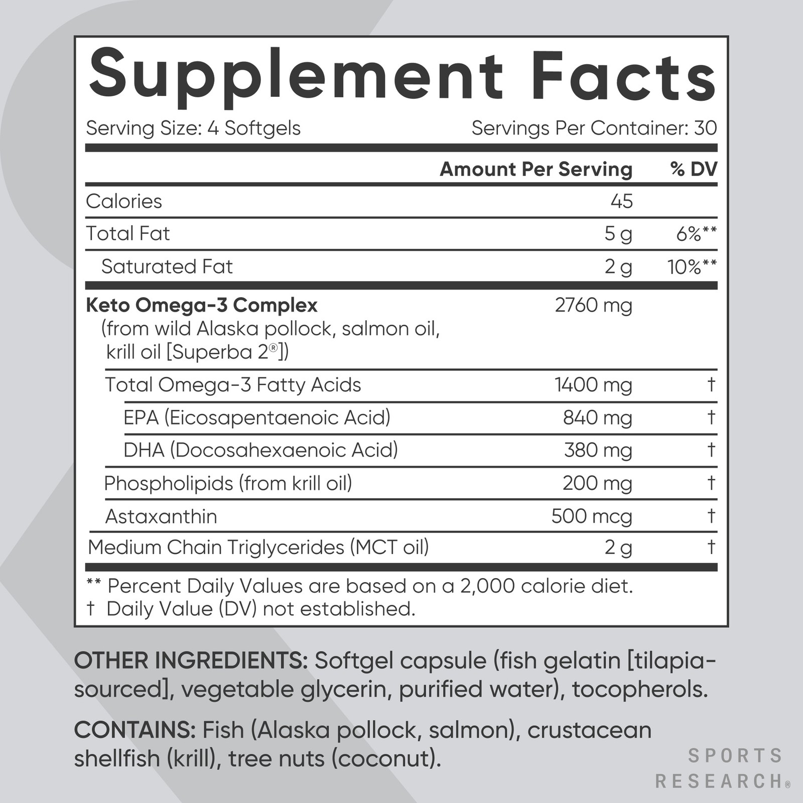 Keto Omega 1250mg 120 Softgels Fish Oil EPA DHA Astaxanthin Krill MCT Oil