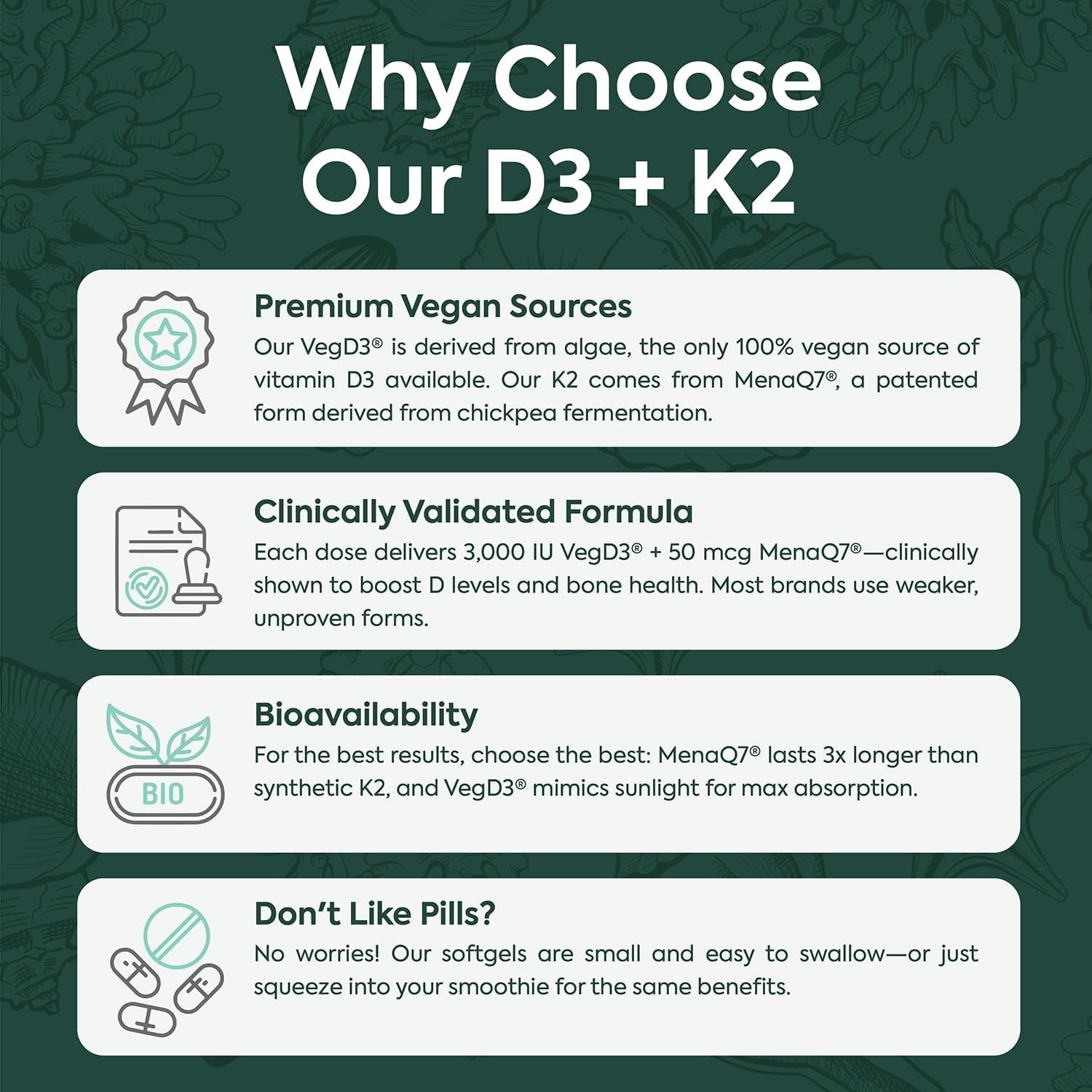 Organics Ocean Better D3 + K2, Organic Vitamin D3 K2 Supplement, 30-Day Supply