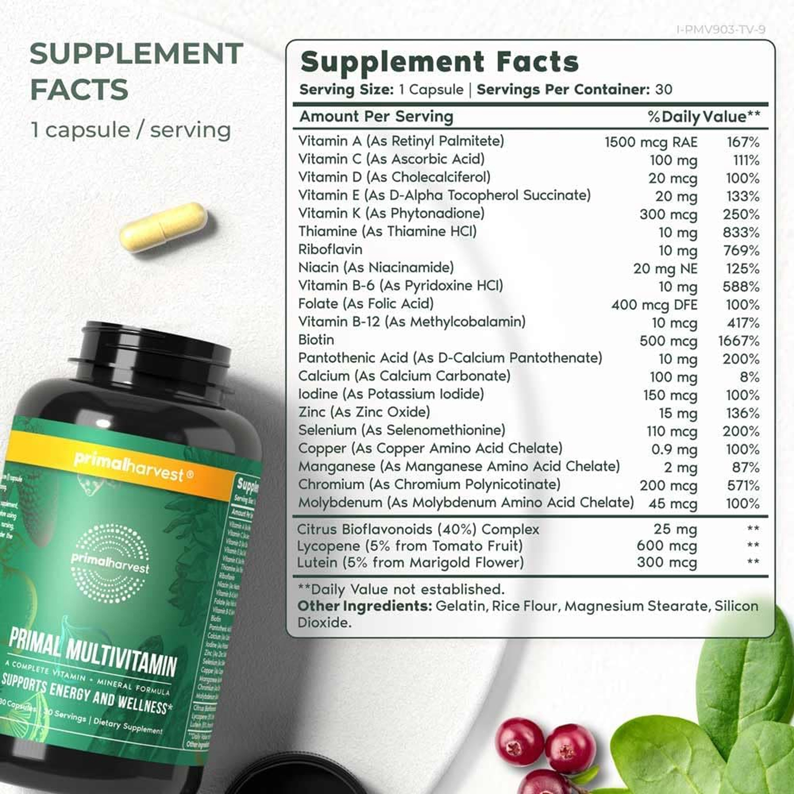 Primal Harvest Health Multivitamin – Minerals – Energy Immune Brain Heart Primal