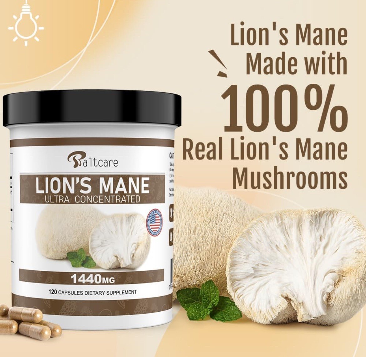 Lions Mane Mushroom Supplement Capsules – 1440mg Organic Lion’s Mane Mushroom Br