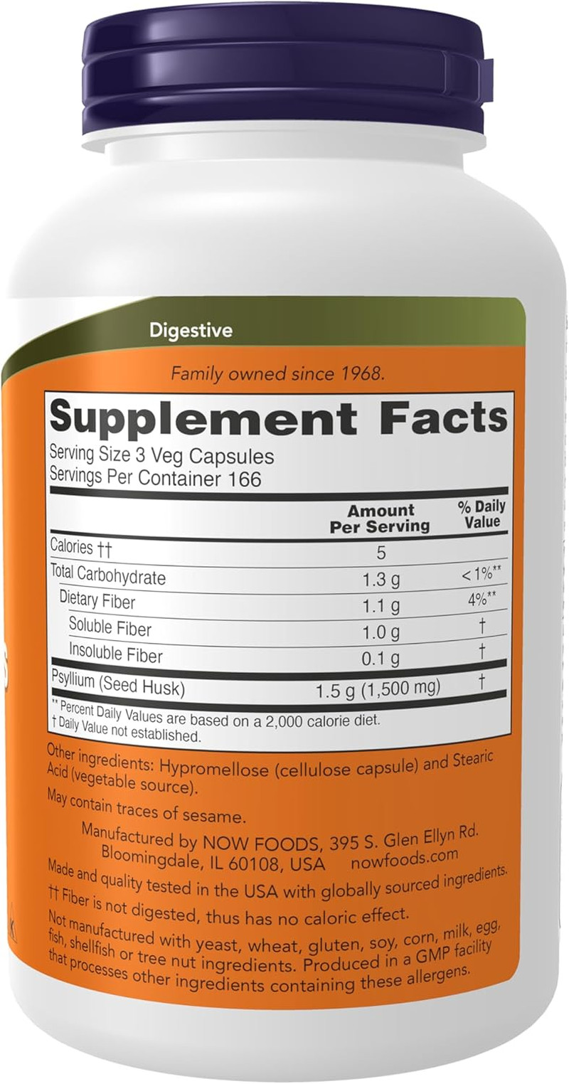 Supplements, Psyllium Husk Caps 500 Mg, Non-Gmo Project Verified, Natural Solubl