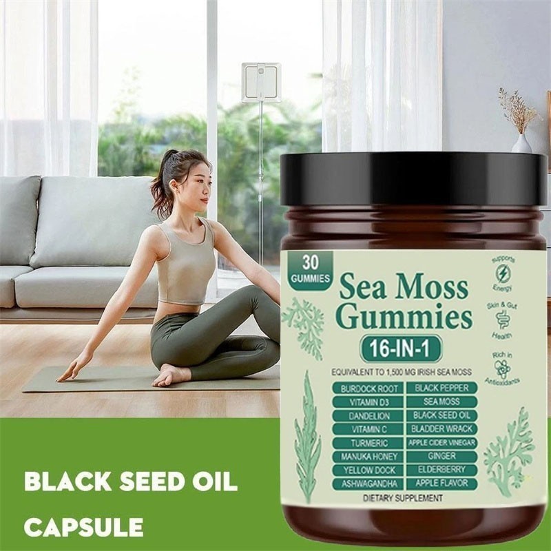 3PCS 16 in 1 Organic Sea Moss Gummy Irishmoss Extract 6000Mg Apple Flavor US