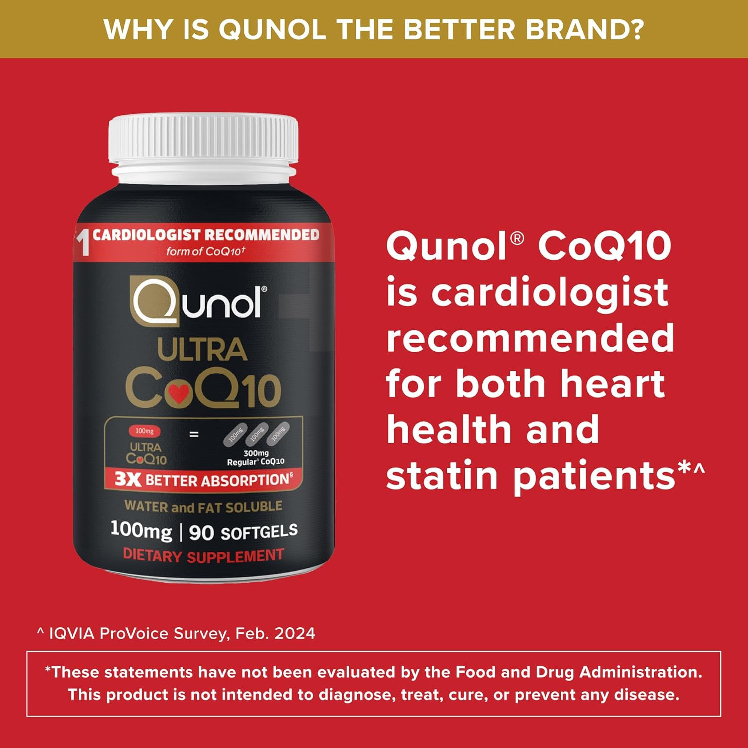 Qunol Ultra Coq10 100Mg Softgels- 3X Better Absorption, Antioxidant for Heart He