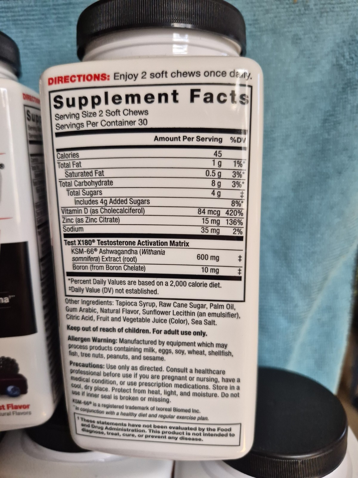 Testosterone Test X180 Male Booster KSM-66 – 60 Chews Force Factor Made In USA