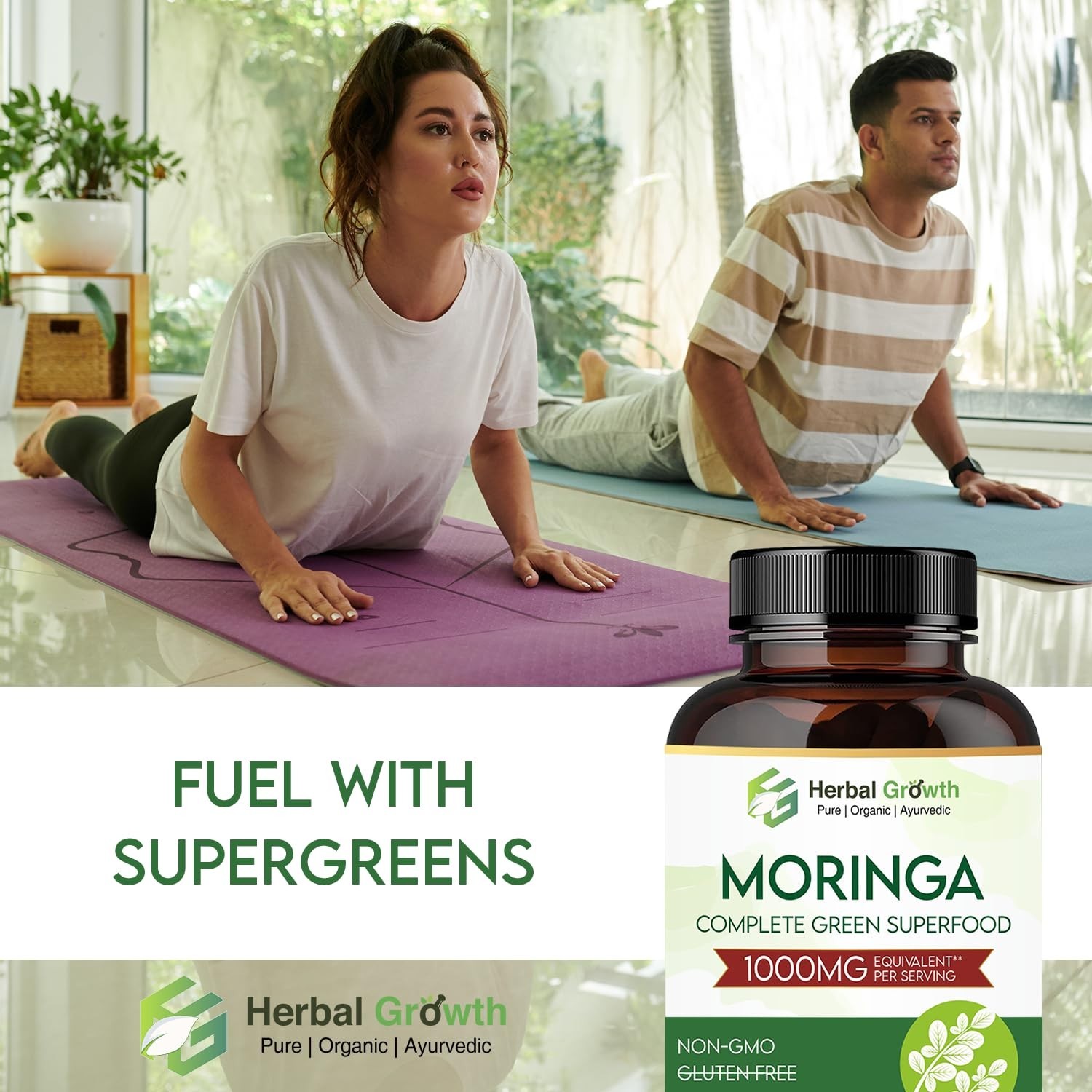 HERBAL.GROWTH Moringa 1000mg Capsules 60 Count Pack of 3