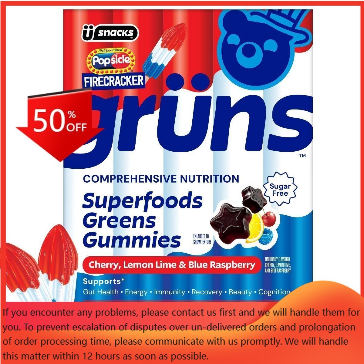 Grüns Limited Time Flavor Firecracker Sugar-Free Adult Greens – 240g/12 Servings