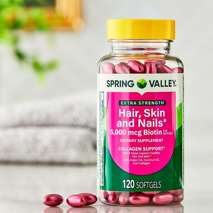 Spring Valley Hair Skin Nails Collagen Support 5000mcg Biotin Softgels 120 Count