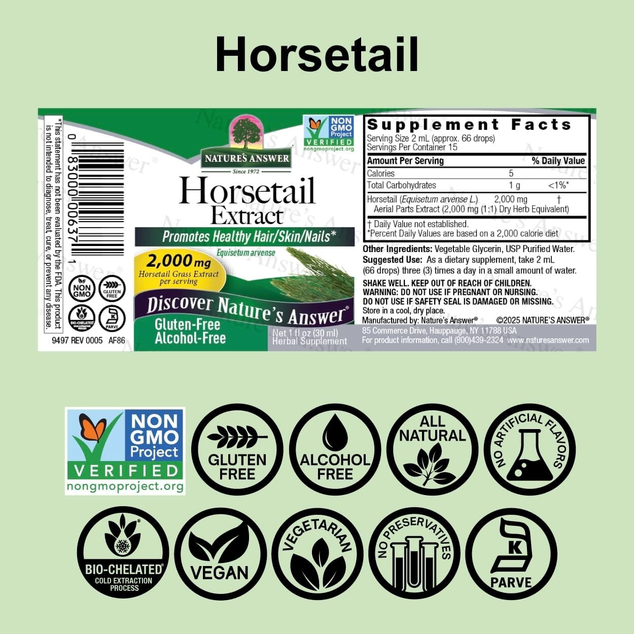 Super Concentrated Horsetail Herb | Gluten-Free & Alcohol-Free | 30 Servings