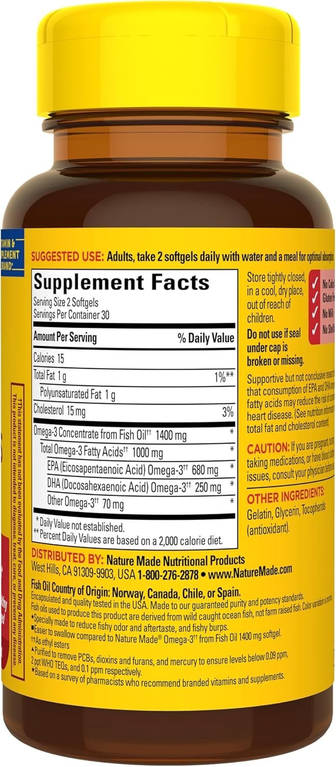 Extra Strength Omega-3 Fish Oil, 1400 mg Minis for Heart & Brain, 60 Softgels
