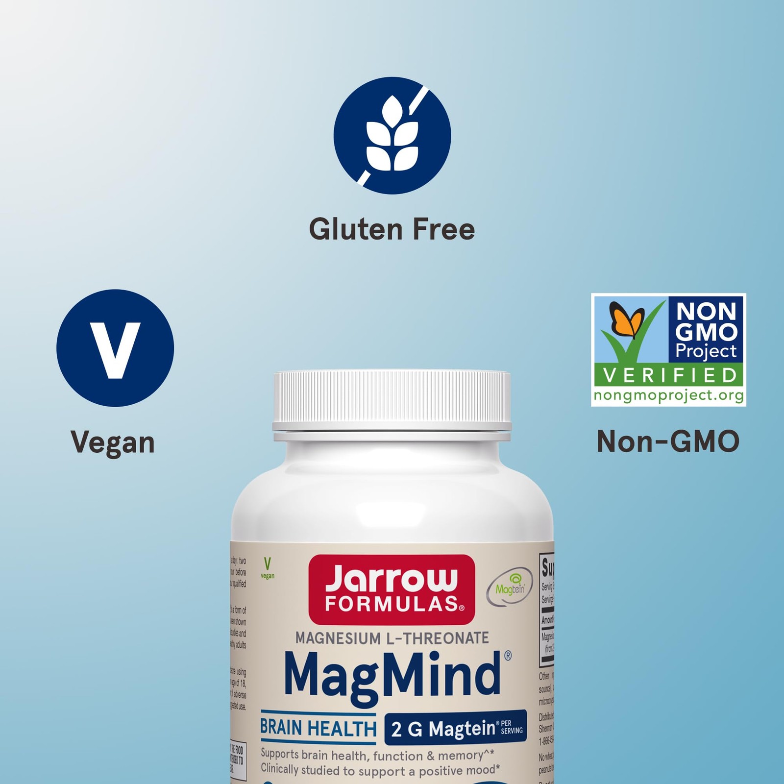 Jarrow Formulas Magnesium L-Threonate, MagMind 90 Count (Pack of 1), White