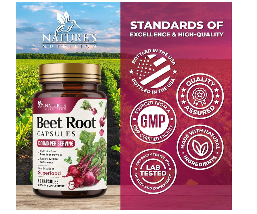 Extra Strength Organic Beet Root 1300mg Nitric Oxide Heart Energy 60 Veg Capsule
