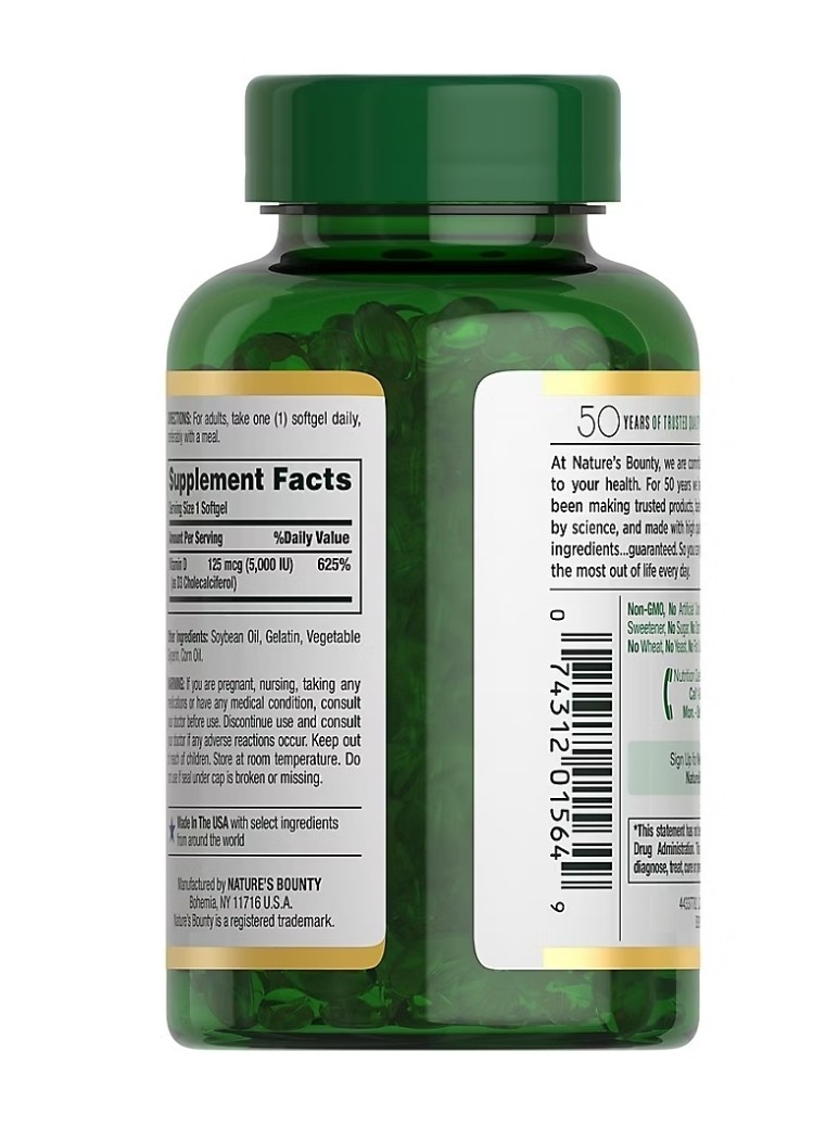Nature’s Bounty VITAMIN D3 5000IU, 400 Softgels Exp 12/2026+