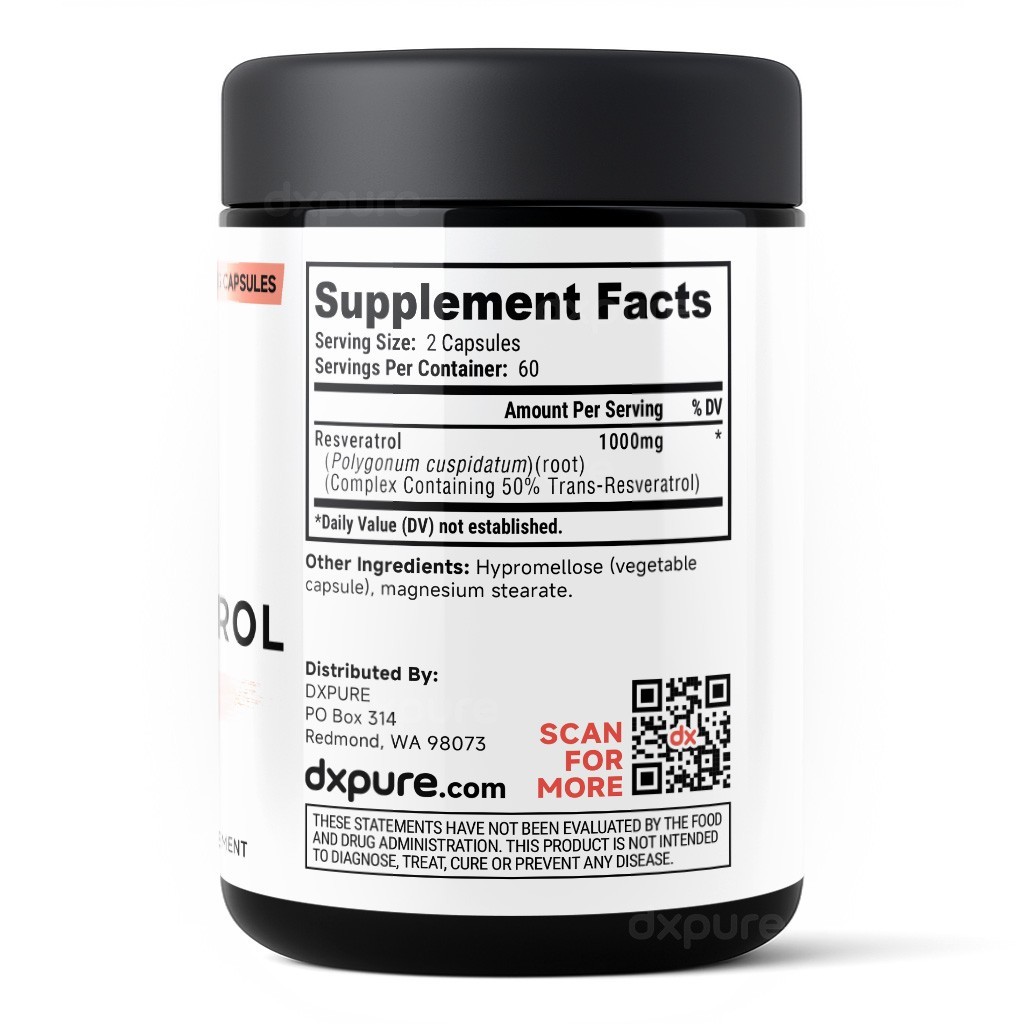 Resveratrol 1000mg Supplement – 120 Capsules – Gluten Free Non-GMO