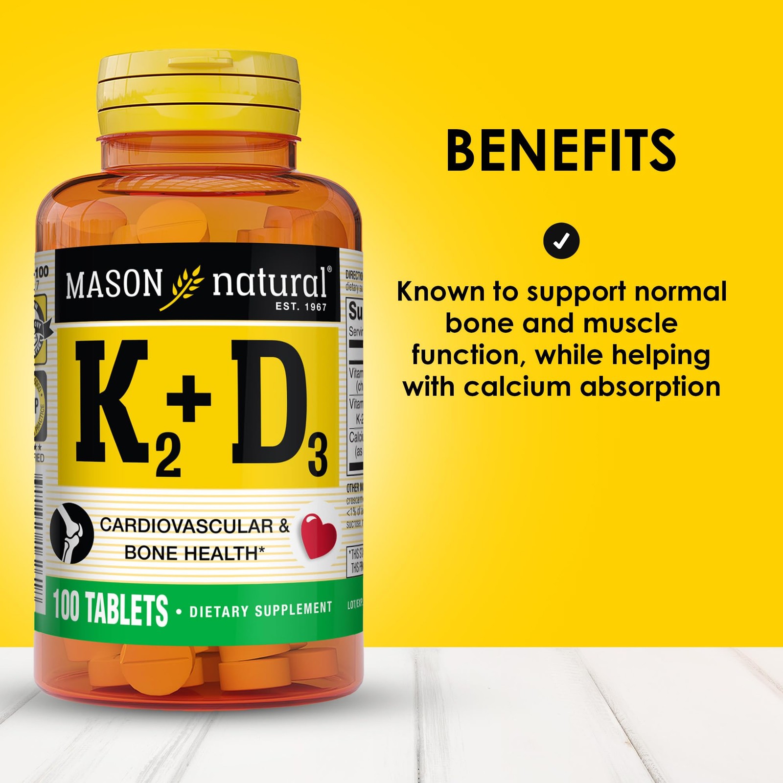 MASON NATURAL Vitamin K2 + D3, 100,Day 100 Count (Pack of 1), No Color