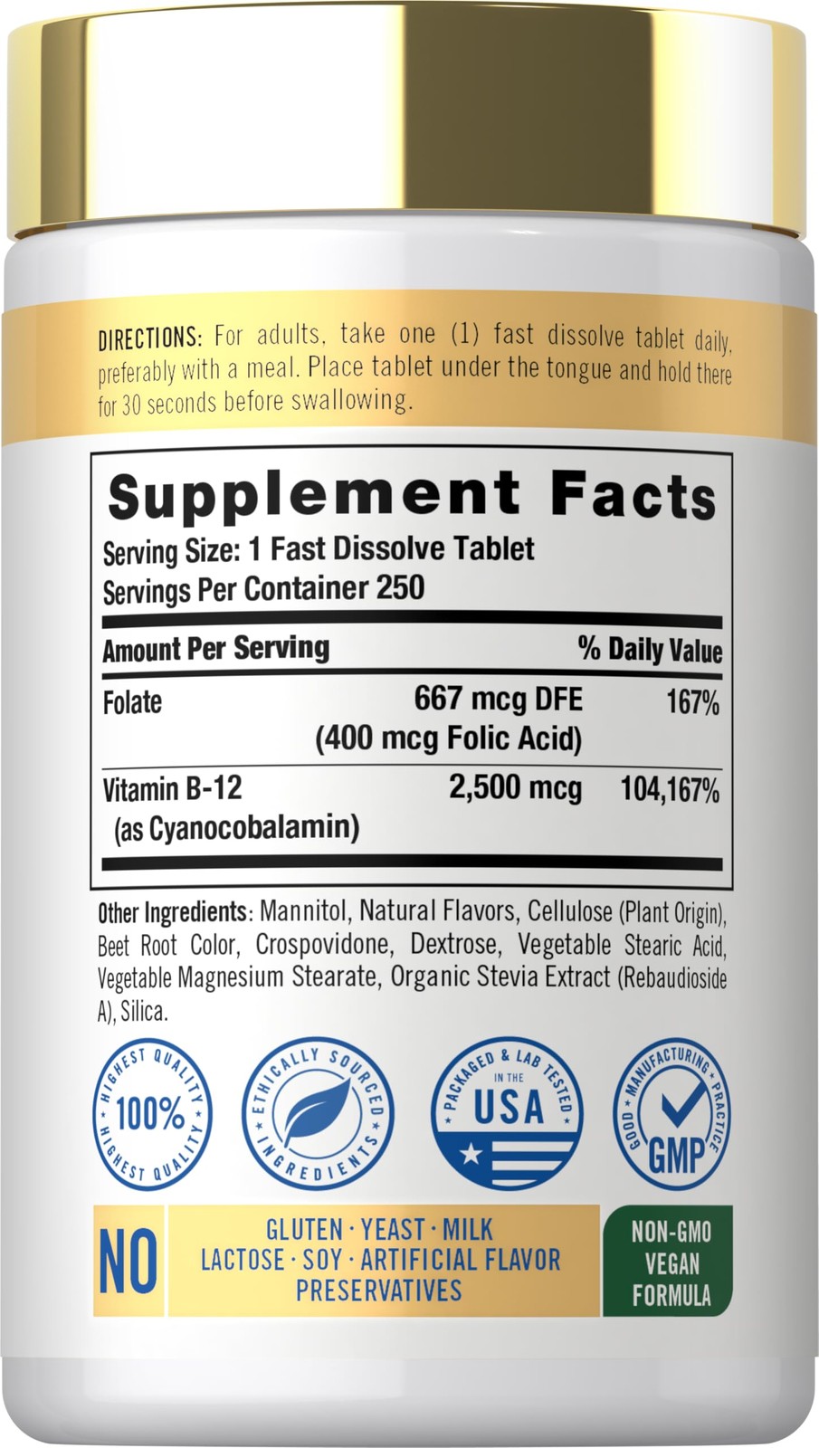 Carlyle Vitamin B12 Sublingual 2500 mcg | 250 Fast 250 Count (Pack of 1)