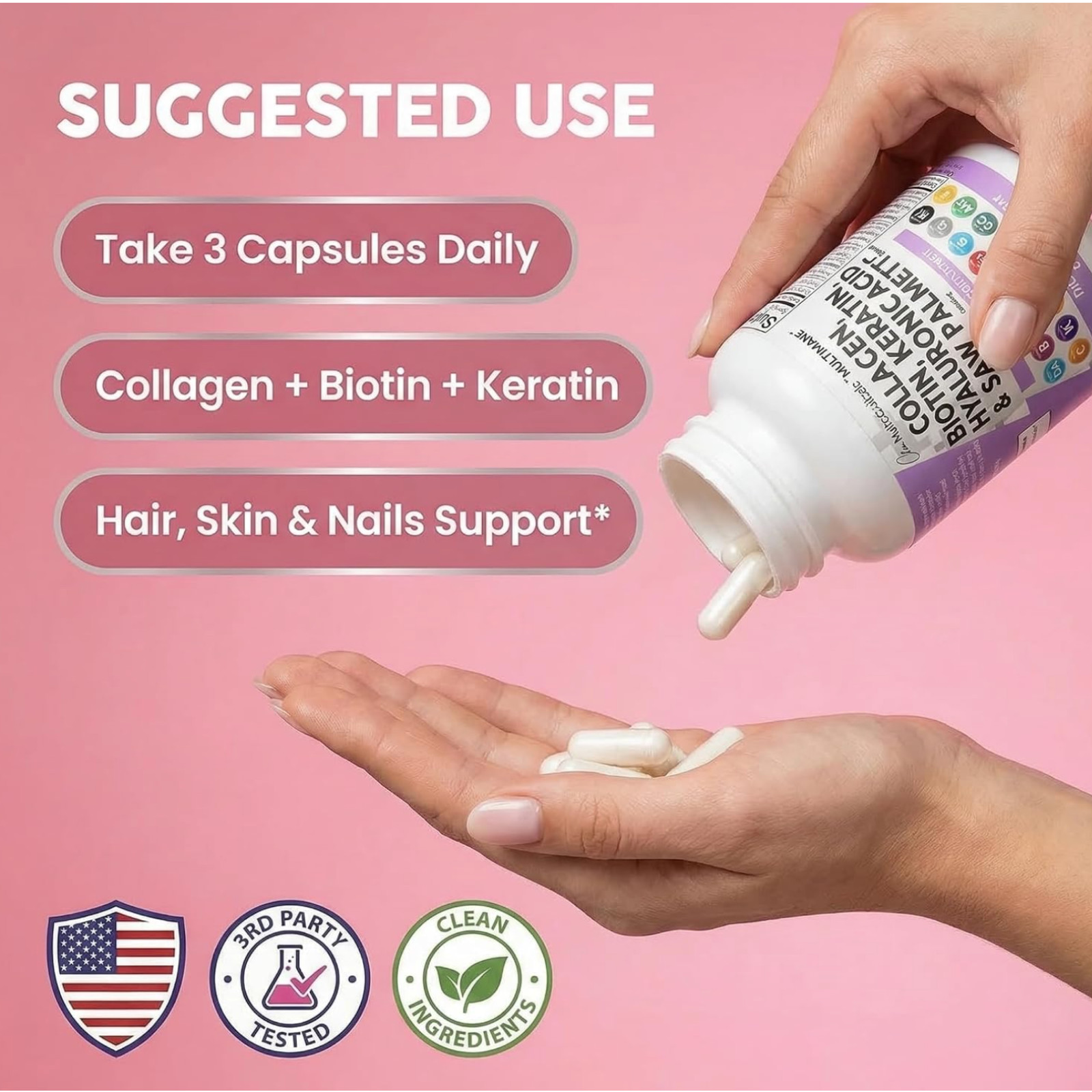 Collagen Pills Biotin Keratin Saw Palmetto Hyaluronic Acid – Hair Skin and Na…
