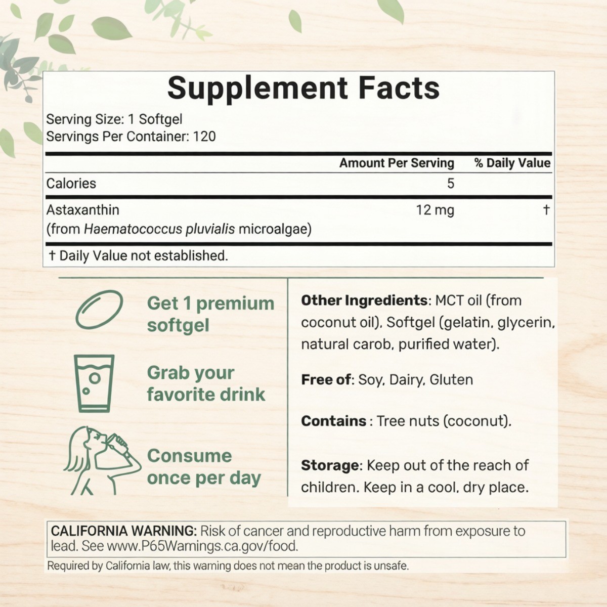 Micro Ingredients 12mg Astaxanthin Softgels Microalgae Antioxidant Skin Support