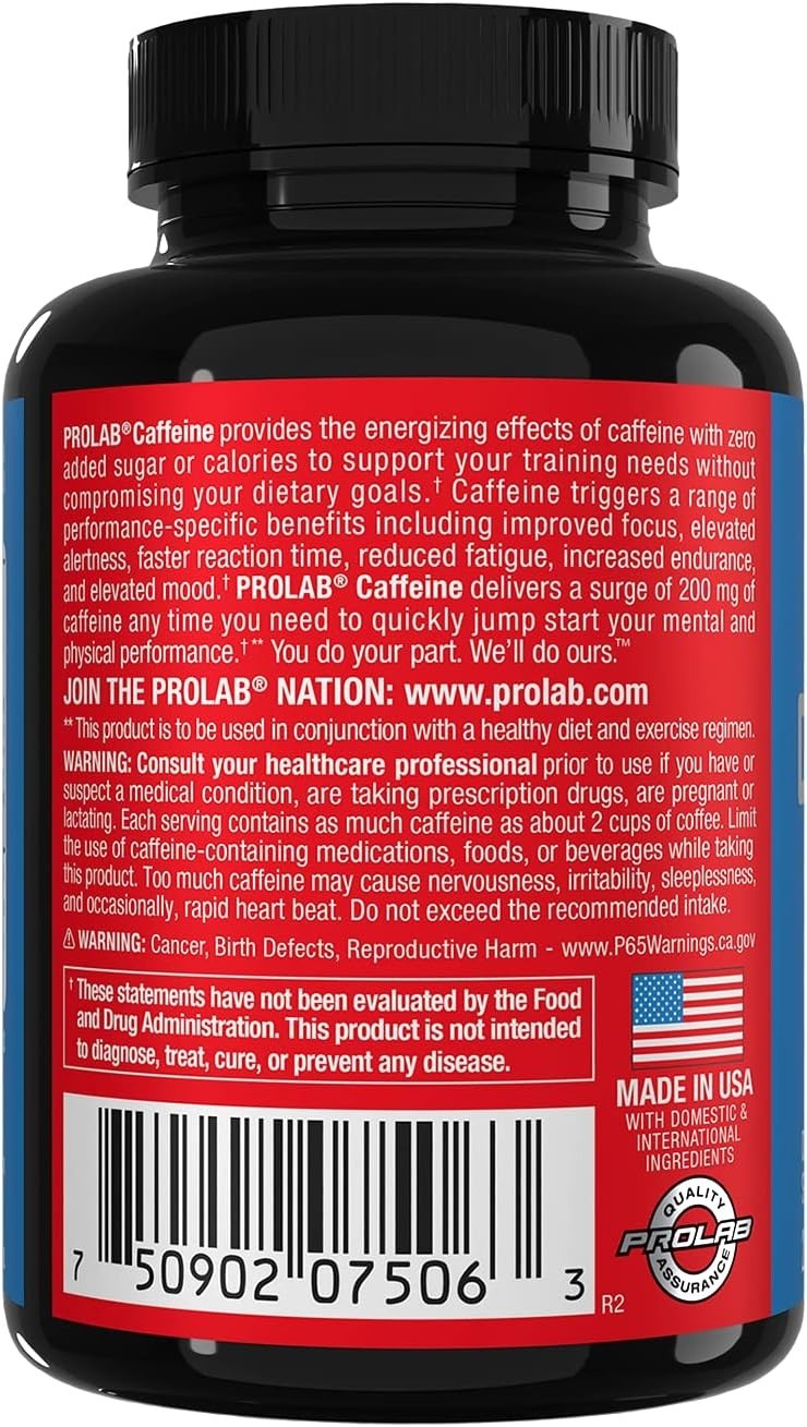 Caffeine 200mg, Energy, Focus & Endurance, Pre-Workout 200 Count