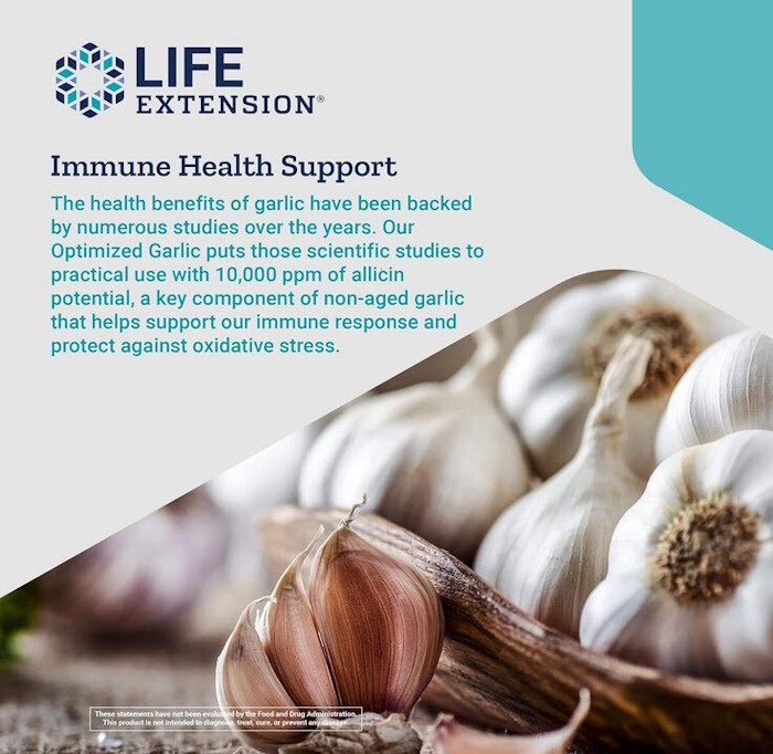Life Extension Optimized Garlic 1200 mg Allicin 10,000 ppm – 200Caps Exp 12/2026