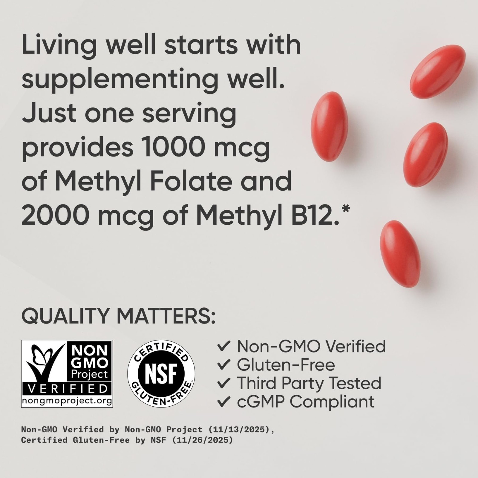 5-MTHF Methyl Folate & B12, 90 Plantgels | Vegan, Non-GMO, Gluten Free | Energy