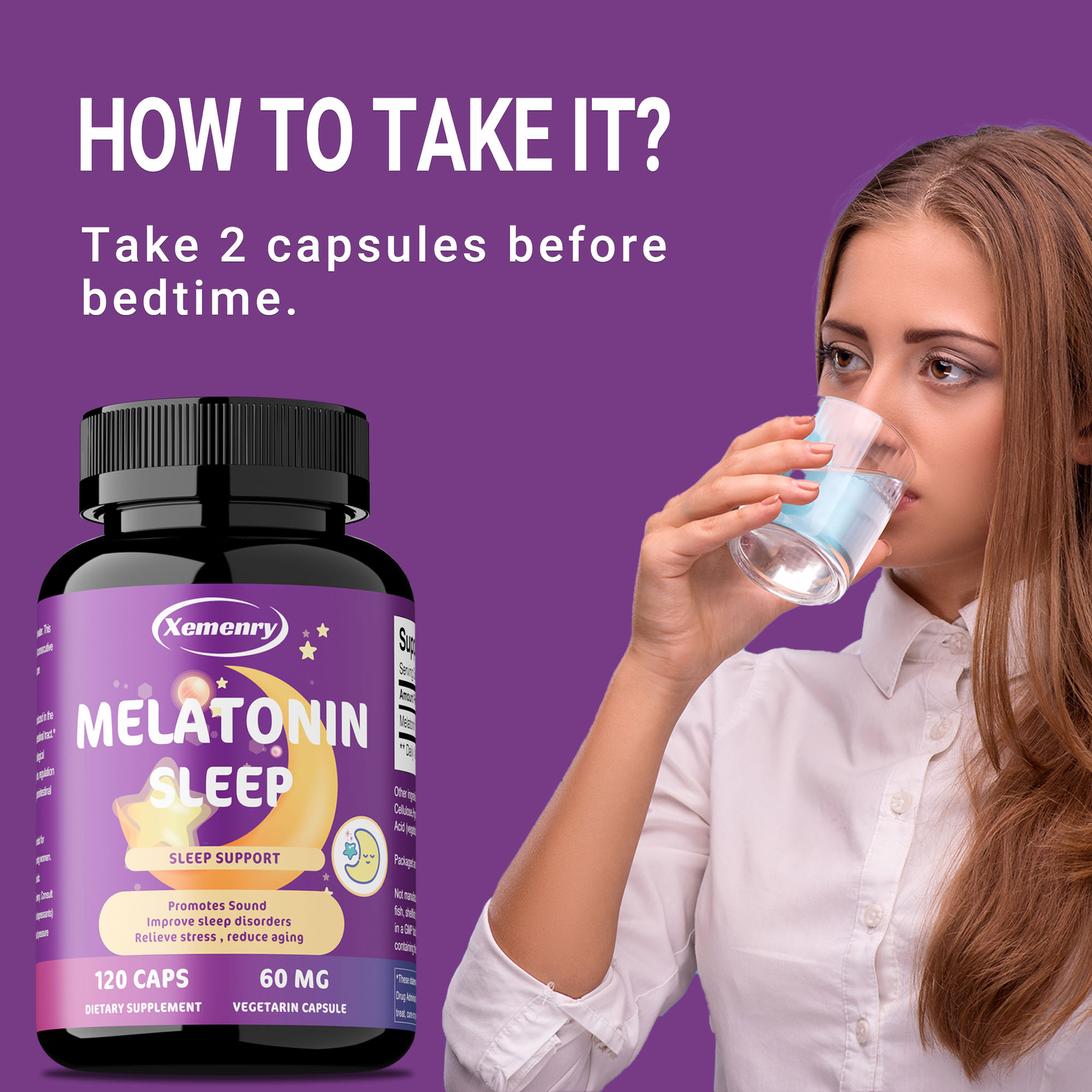 Melatonin 60mg – Night Sleep Aid, Fall Asleep Faster, Improve Sleep Quality