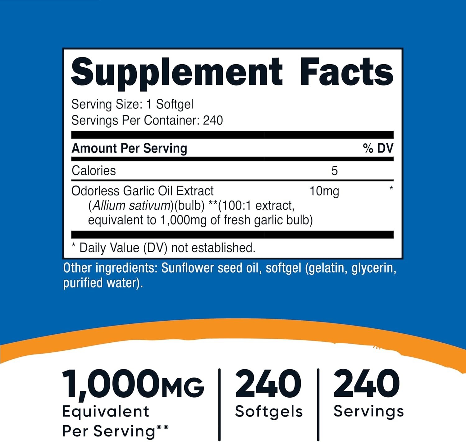 240 Count Garlic 1000mg Softgels – Easy to Swallow, Odor-Free Wellness Boost