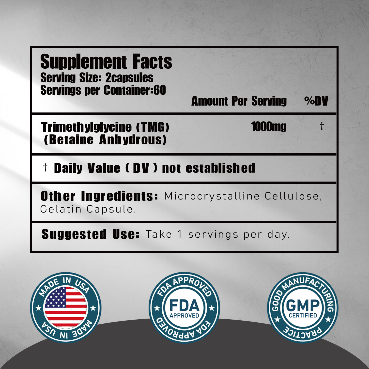 TMG Trimethylglycine 1000mg-Betaine Anhydrous – Liver Support,Digestive Support