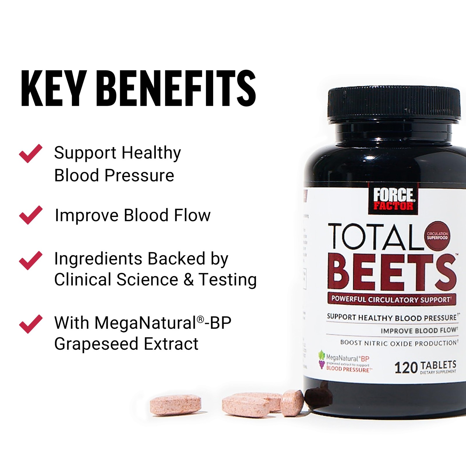 Force Factor Total Beets Blood Pressure Support 120 Count (Pack of 1), Beet