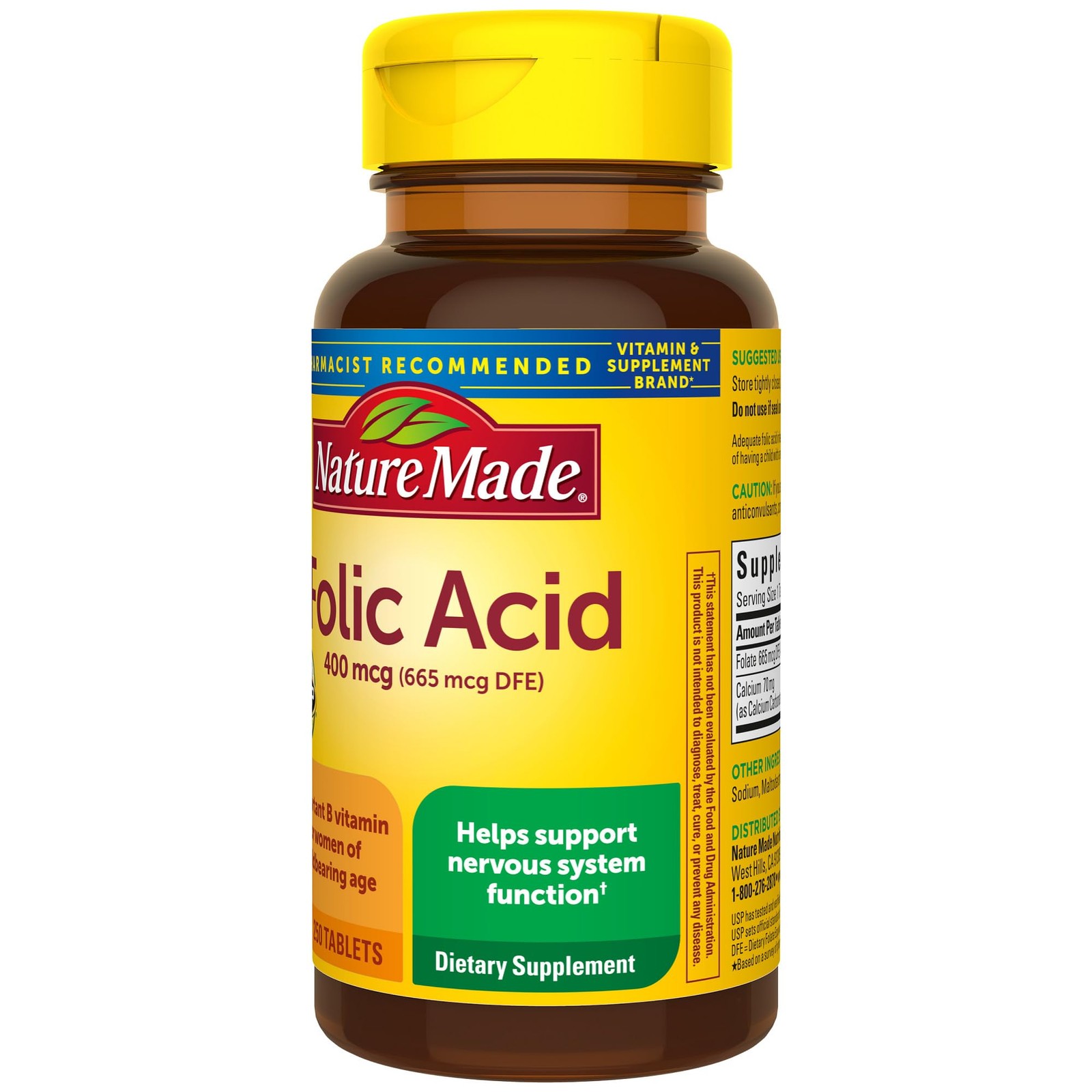 Nature Made Folic Acid 400mcg (665 mcg DFE), 250 Count (Pack of 1), White