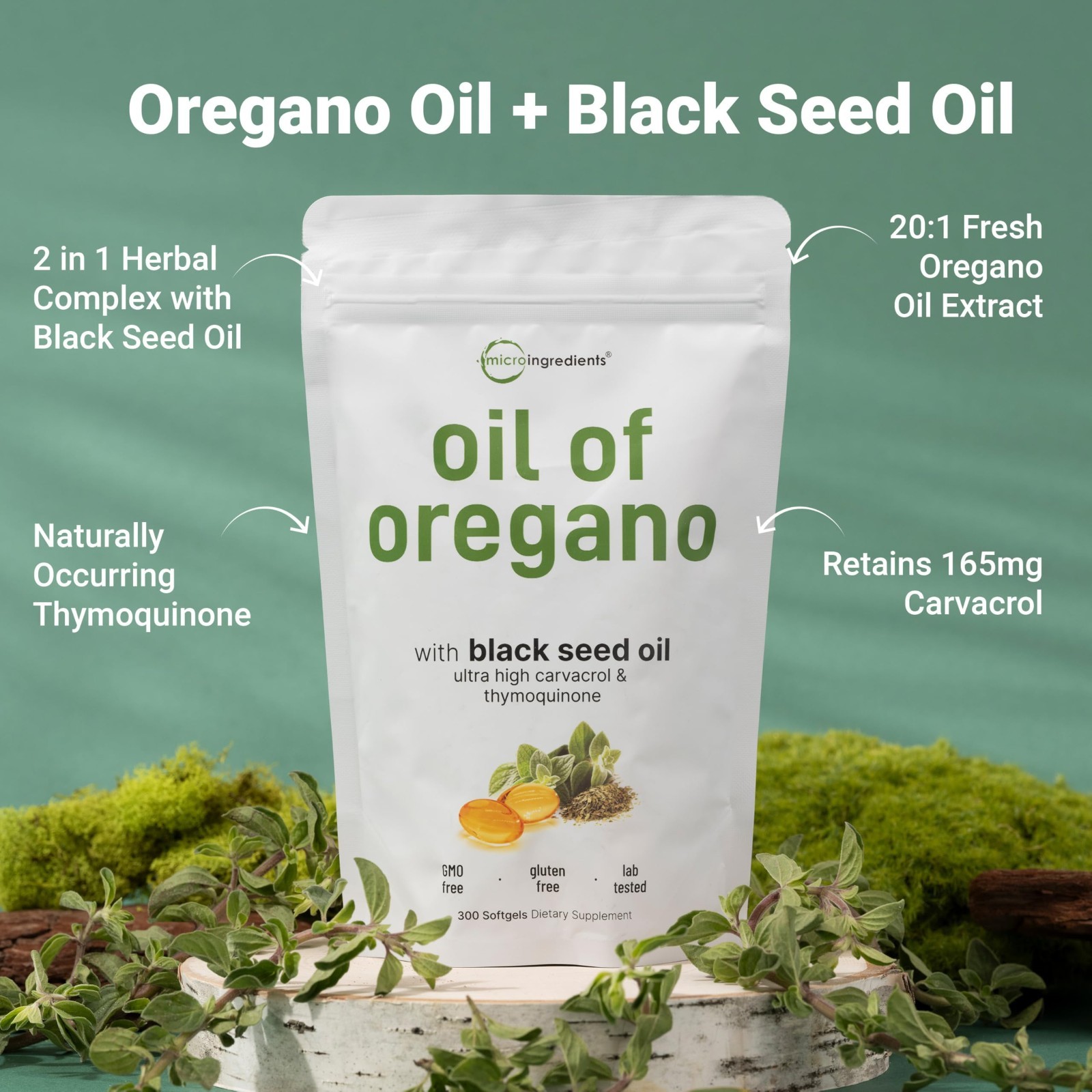 Oregano Oil Softgels 300ct | 2-in-1 Black Seed Oil | 4X Carvacrol & Thymoquinone