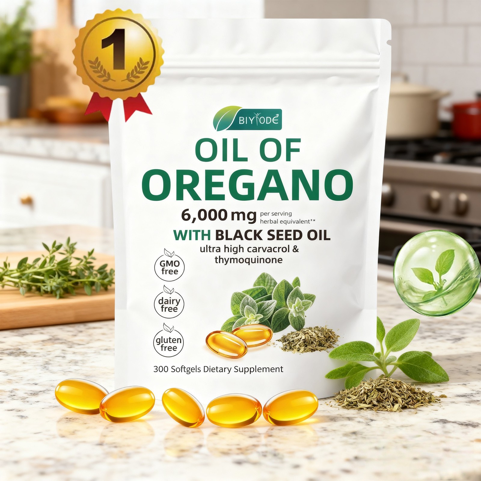 1-3pcs Oregano Oil Capsules 300 Count 1000mg Oil of Oregano with Black Seed oil
