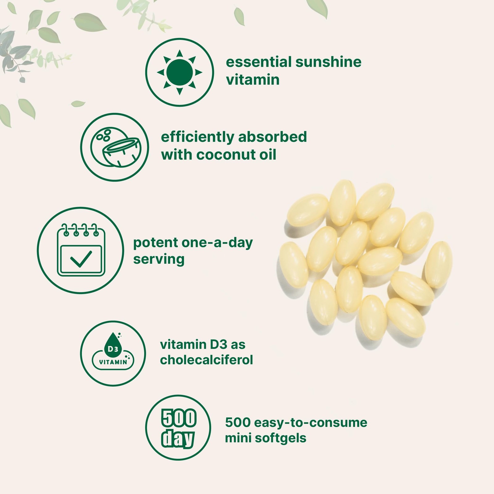 Vitamin D3 5000IU with Coconut Oil Supports Bone Immune Heart Health 500 SOFTGEL