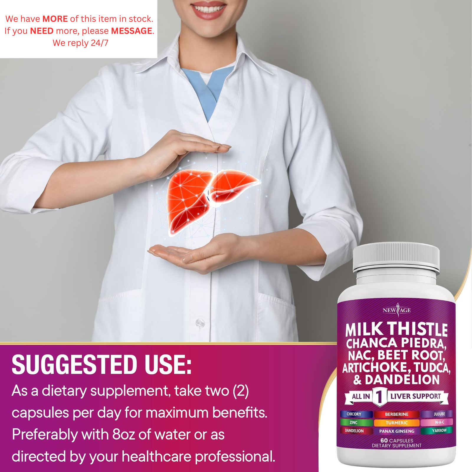 NEW AGE Milk Thistle NAC Chanca Piedra Beet Root 60 Count (Pack of 3)