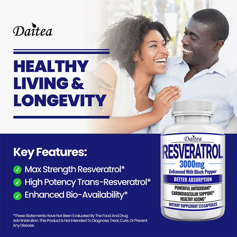 Resveratrol Capsules 3000mg Anti-Aging Antioxidants, Radiant Skin 30/60/120ct