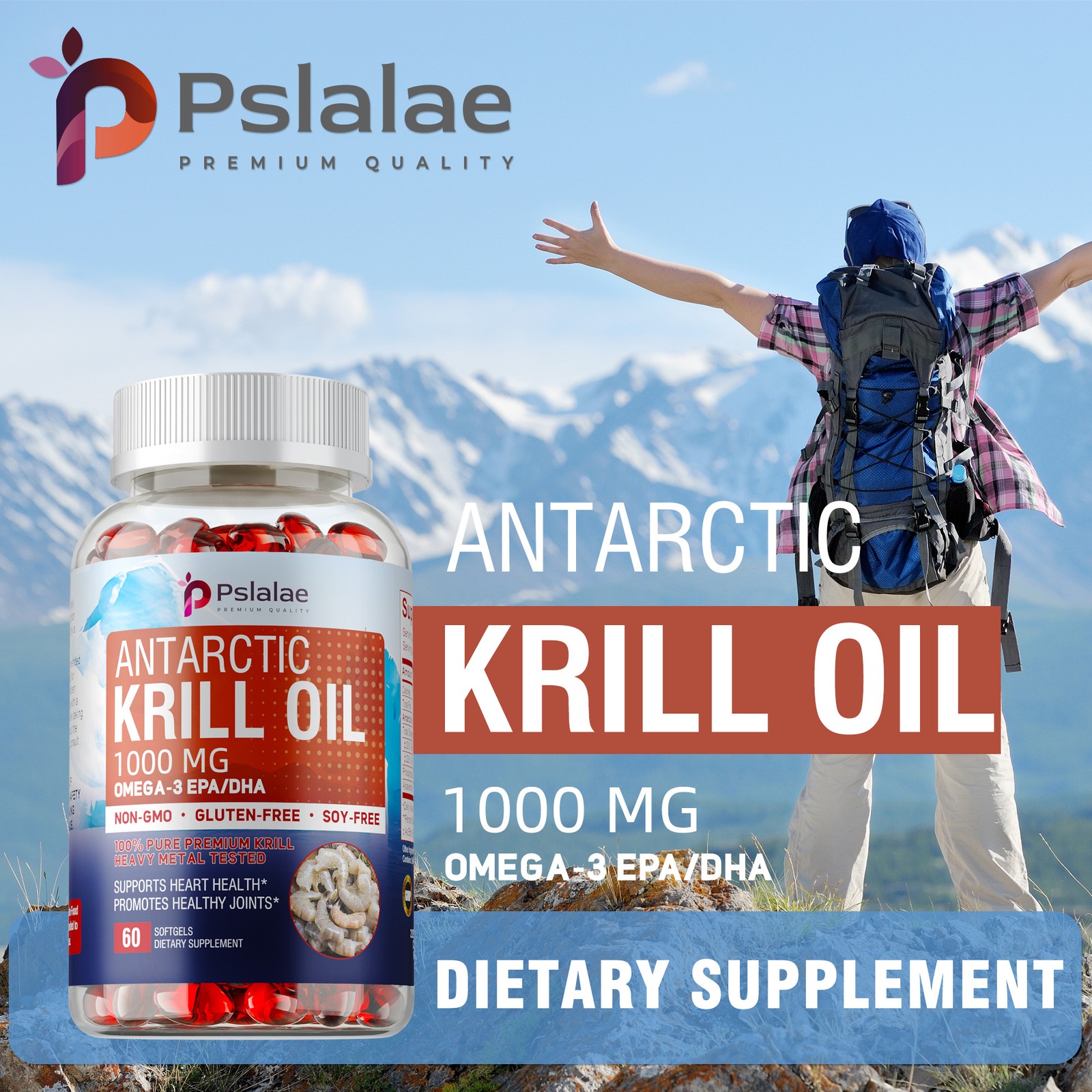 Antarctic Krill Oil 1000mg-Omega-3 EPA,DHA,Astaxanthin,Phospholipids-Brain,Heart