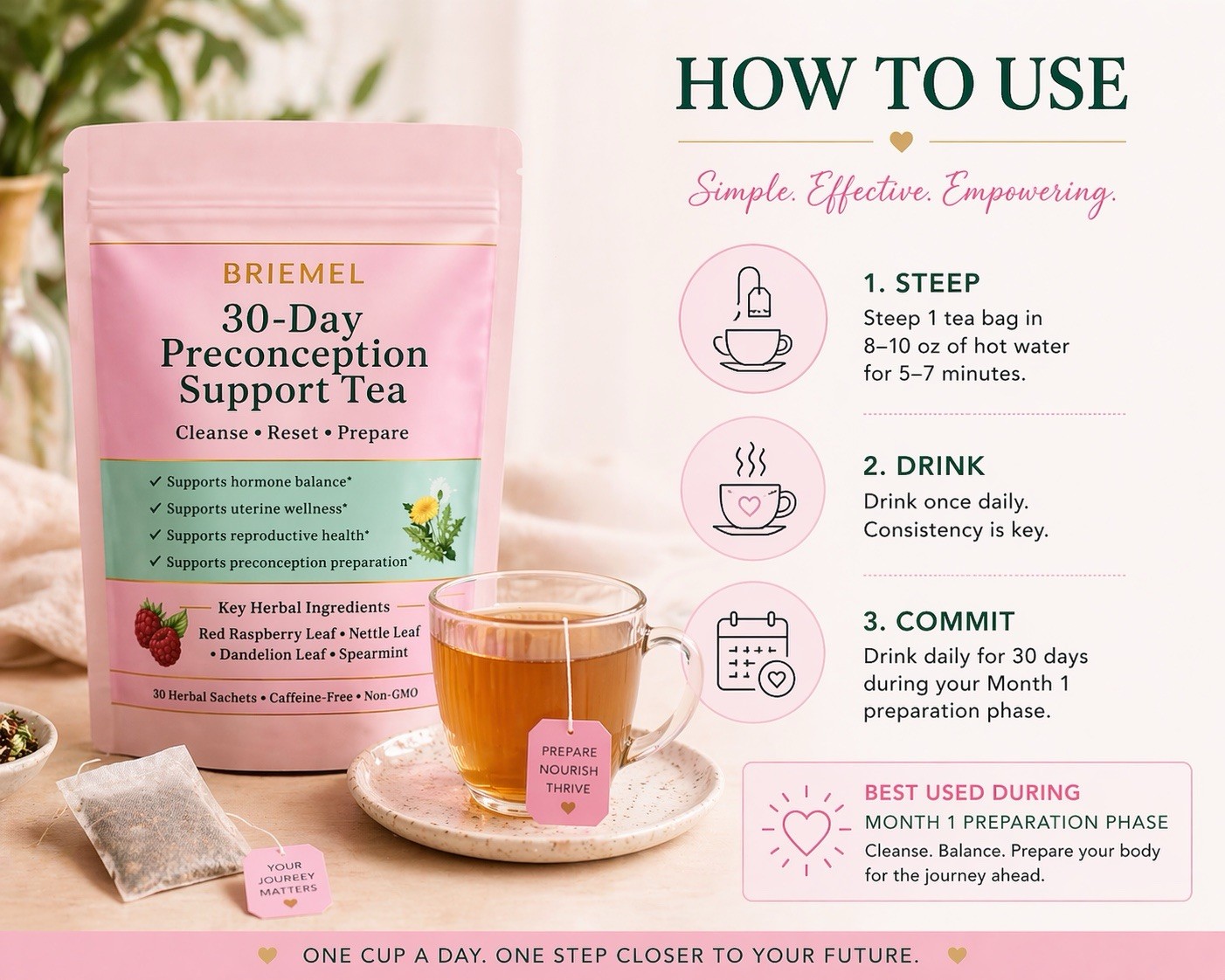 Fertility Support Tea Preconception Herbal Blend Hormone Balance 30 Days Supply