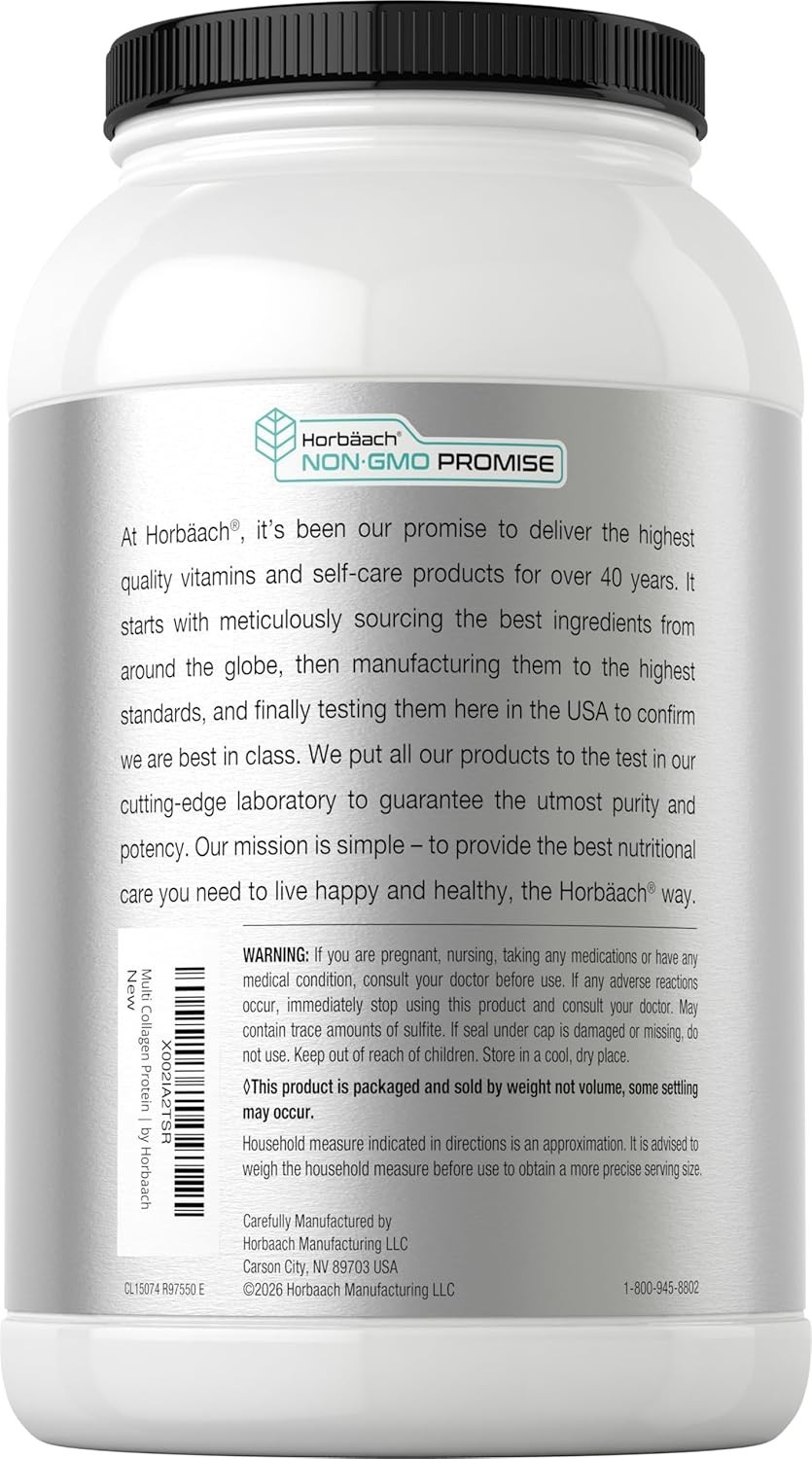 Horbaach Multi Collagen Protein Powder 32oz Types I II III Grass Fed Keto